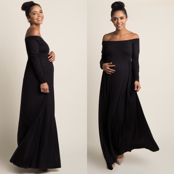 Pinkblush Dresses & Skirts - NWT Black Solid Off Shoulder Maternity Maxi Dress